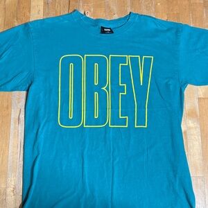 Obey Teal T-Shirt with Yellow Logo